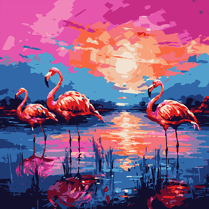 Flamingos at Sunset - Paint by Numbers Kit